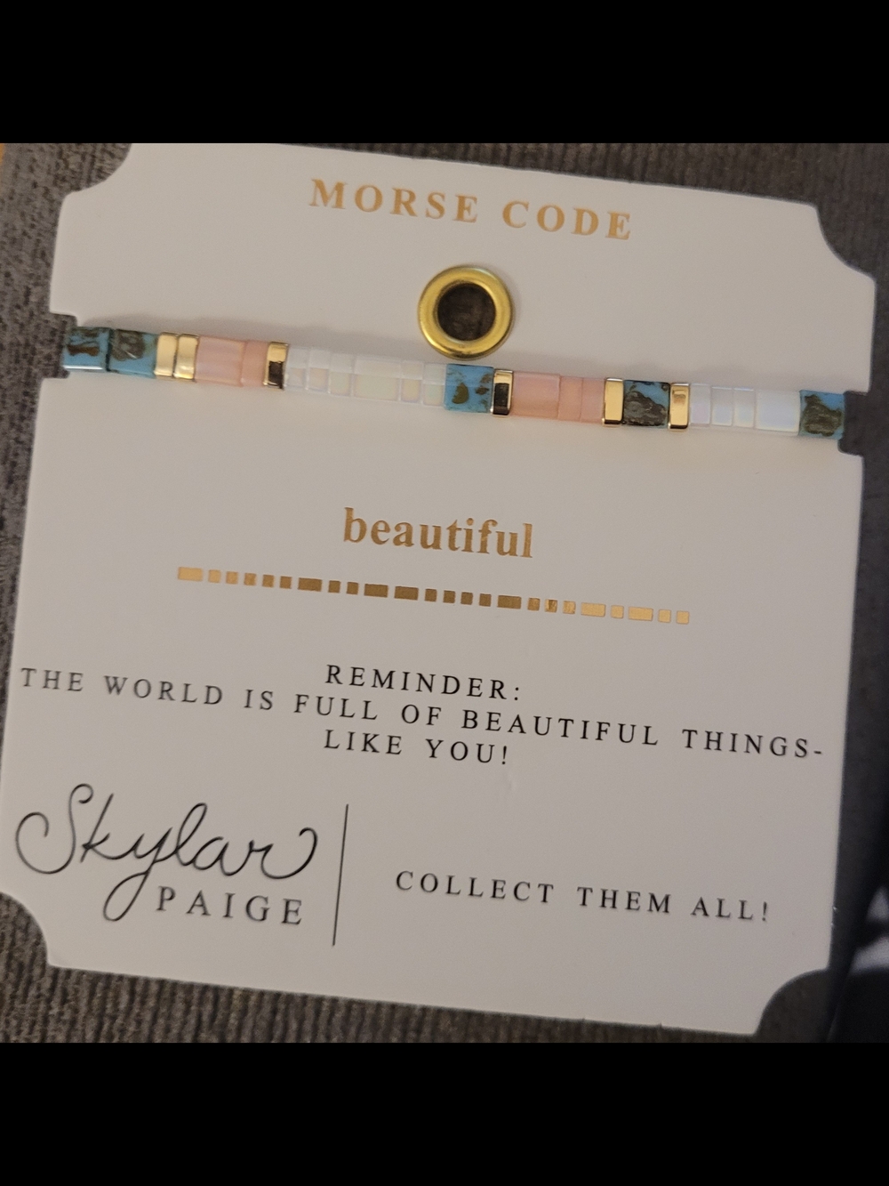 NEW "Beautiful" Morse Code Beaded Bracelet - Turquoise, Pink & White